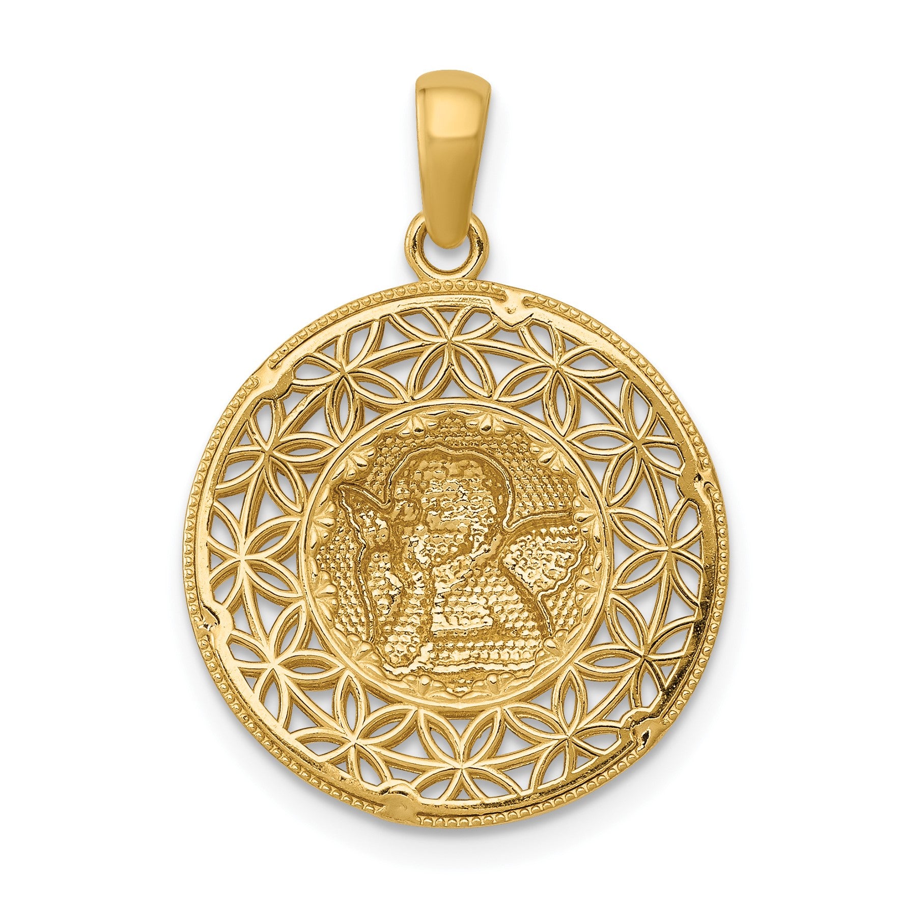 14k and White Rhodium Polished Filigree Guardian Angel Pendant
