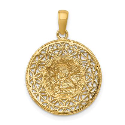 14k and White Rhodium Polished Filigree Guardian Angel Pendant