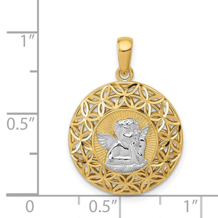 14k and White Rhodium Polished Filigree Guardian Angel Pendant