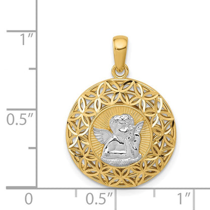 14k and White Rhodium Polished Filigree Guardian Angel Pendant