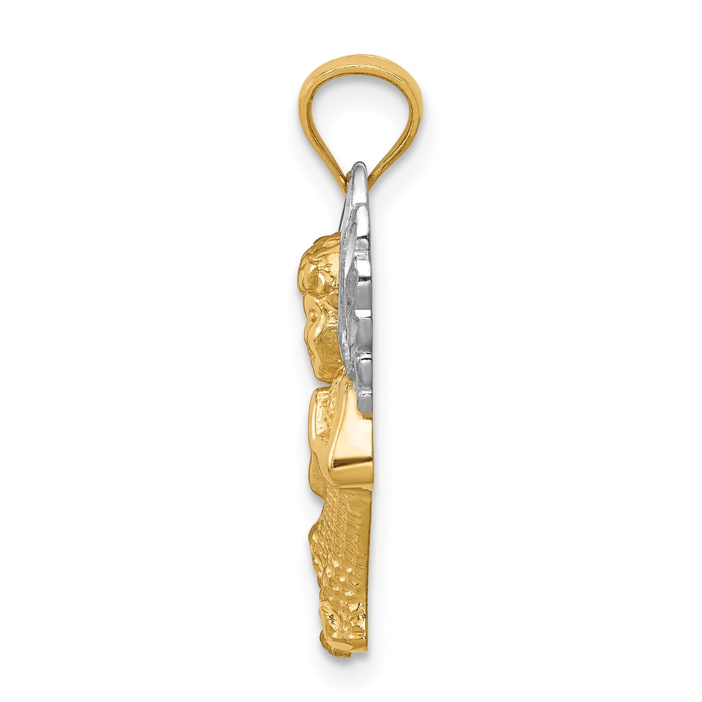 14k and White Rhodium Diamond-cut Praying Angel Pendant