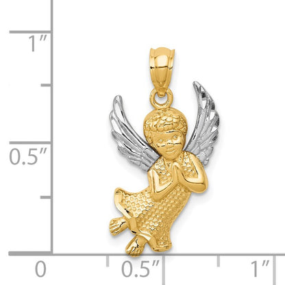 14k and White Rhodium Diamond-cut Praying Angel Pendant