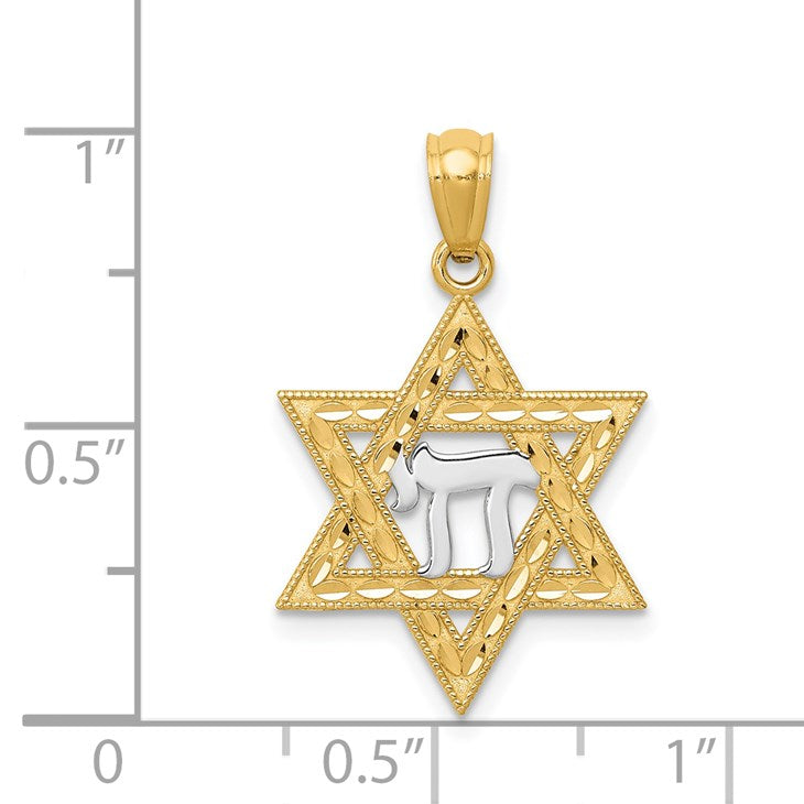 14k and White Rhodium Star of David with Chai Pendant