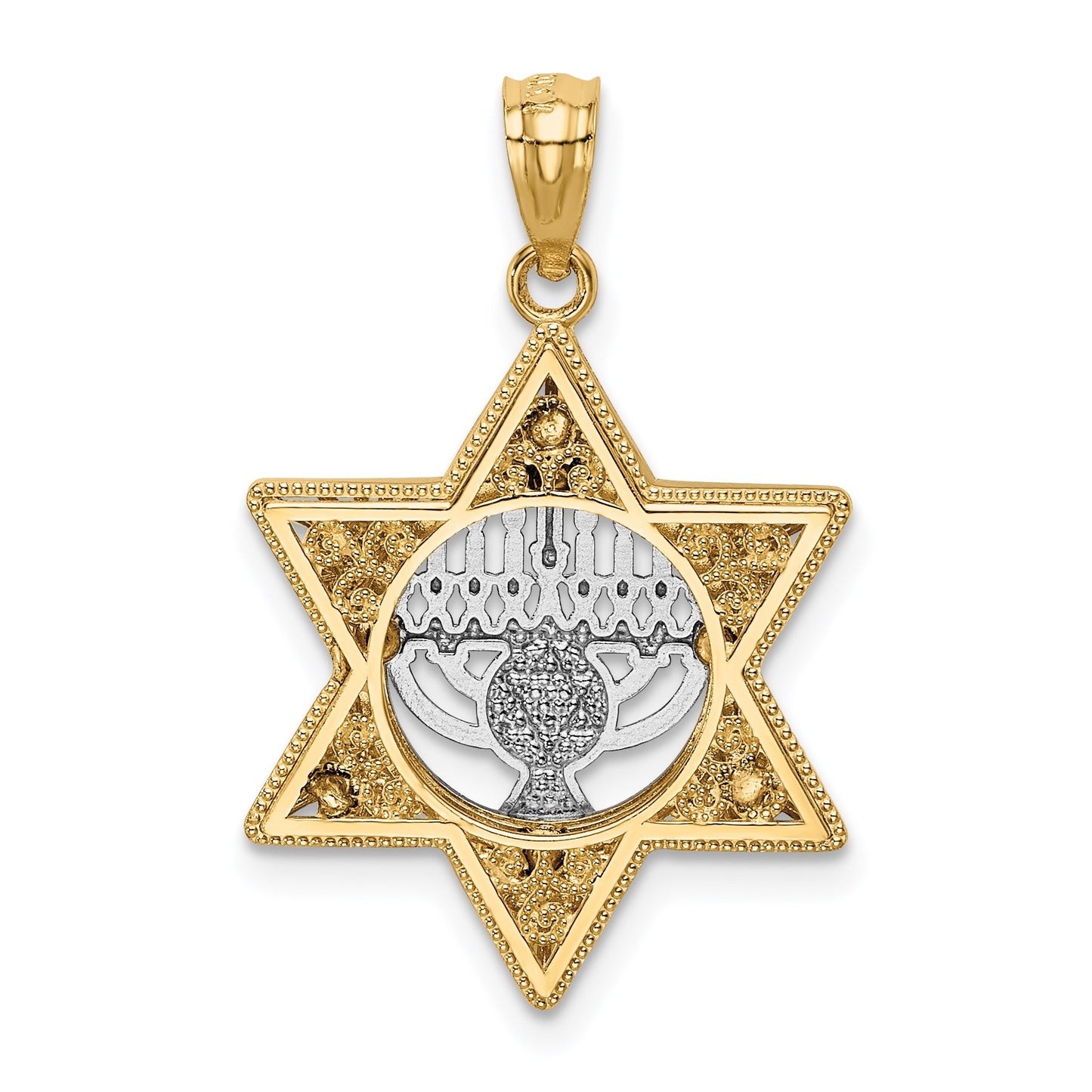 14K Two-Tone Fancy Star Of David and Menorah Pendant