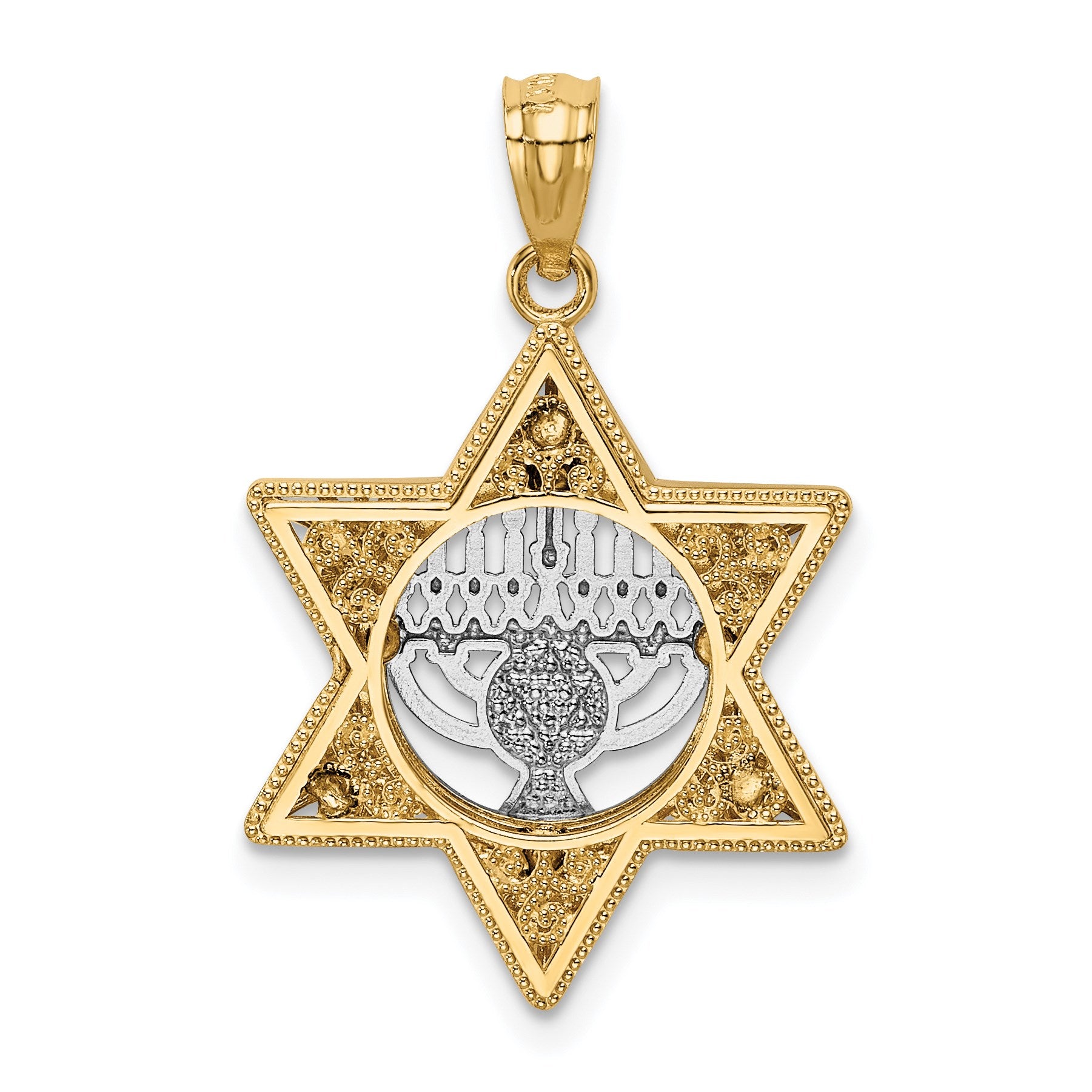 14K Two-Tone Fancy Star Of David and Menorah Pendant