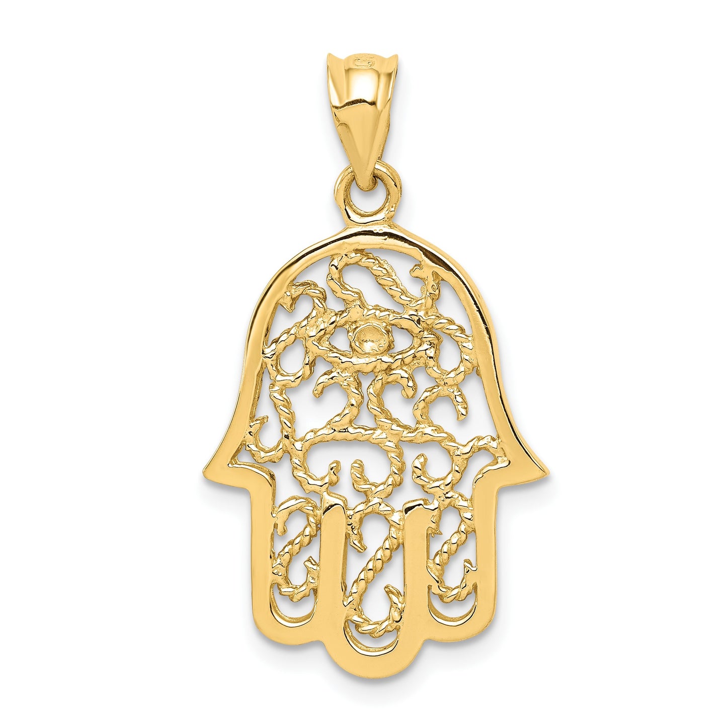 14k Polished Filigree Hamsa and Evil Eye Pendant