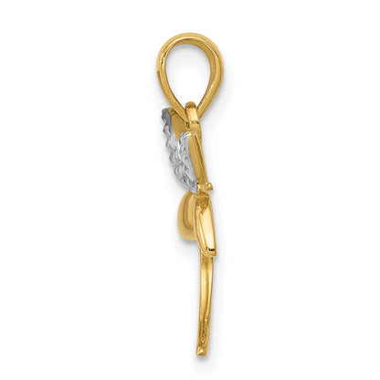 14k and White Rhodium Diamond-cut Polished Dragonfly Pendant