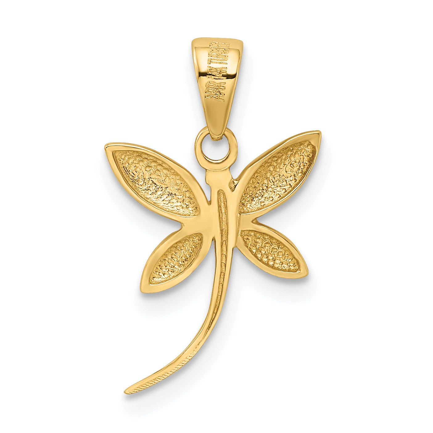 14k and White Rhodium Diamond-cut Polished Dragonfly Pendant