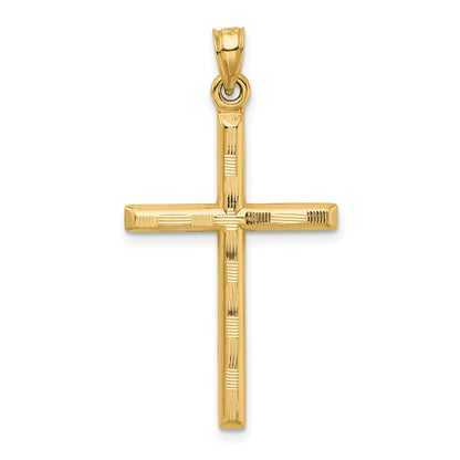 14k Hollow Diamond-cut Cross Pendant