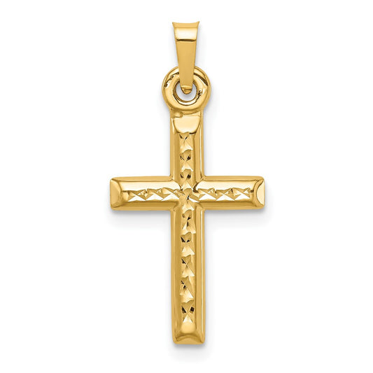 14k Hollow Diamond-cut Cross Pendant