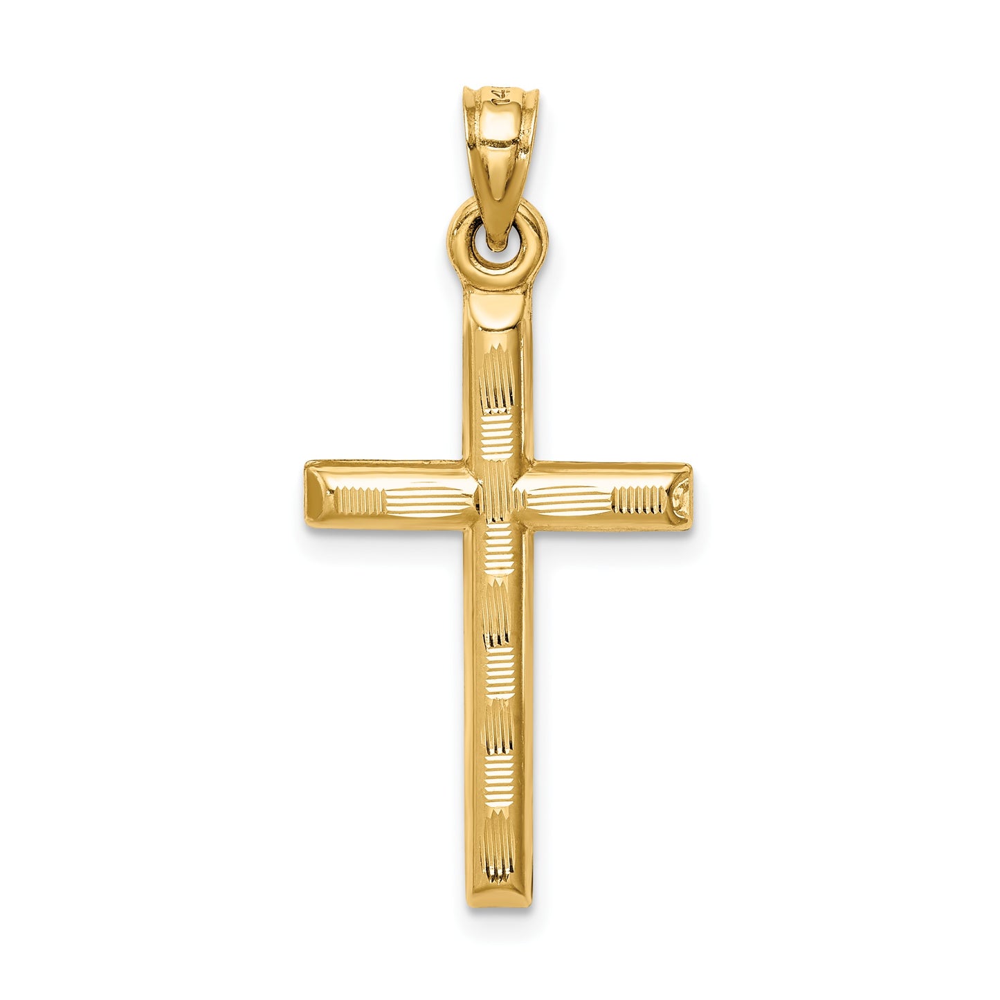 14k Hollow Diamond-cut Cross Pendant