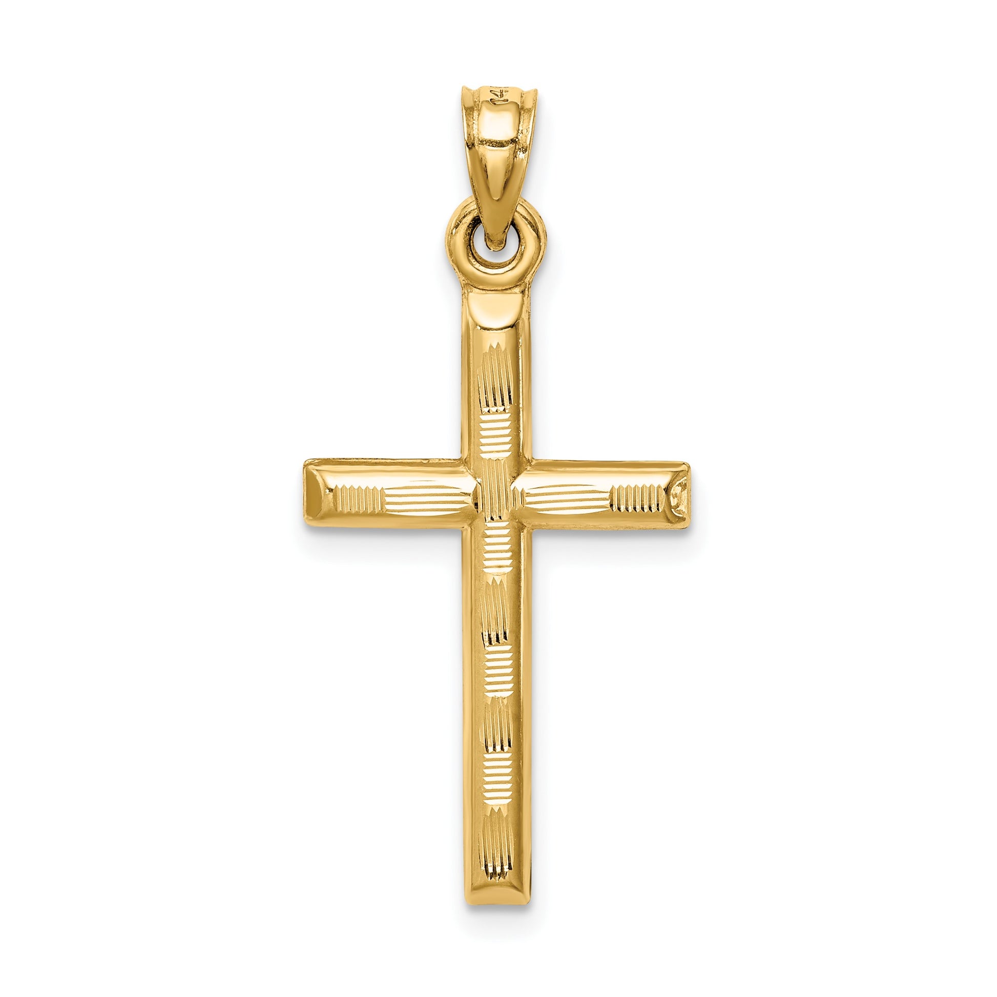 14k Hollow Diamond-cut Cross Pendant