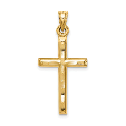 14k Hollow Diamond-cut Cross Pendant