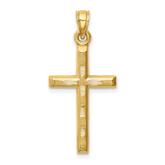 14k Hollow Diamond-cut Cross Pendant