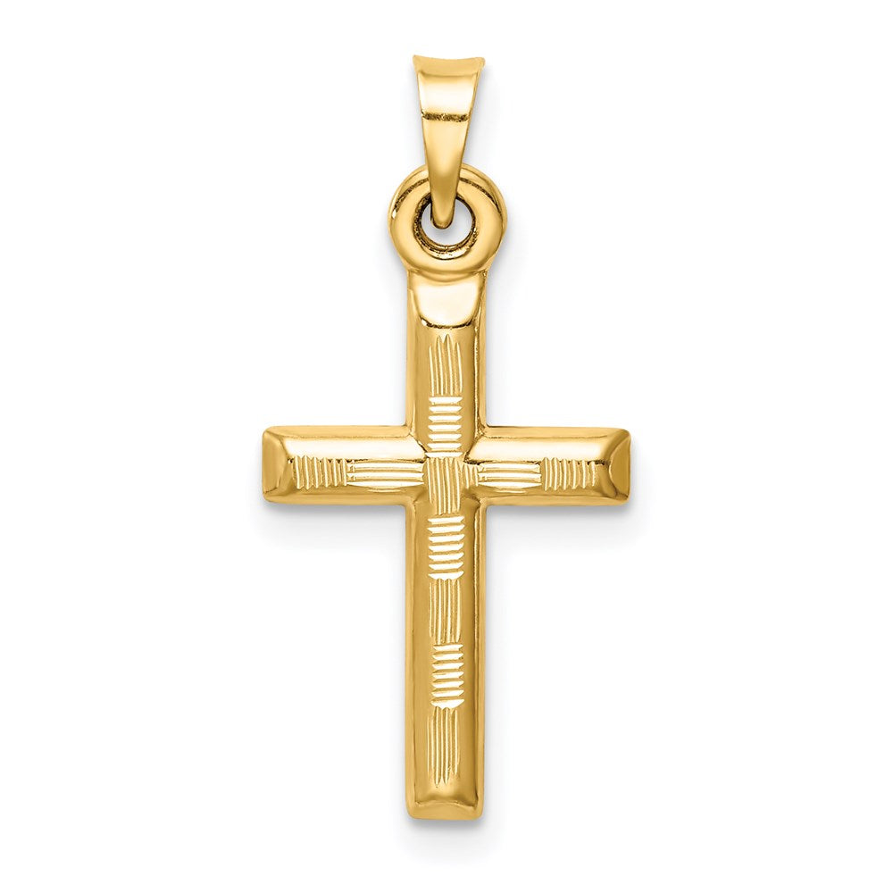 14k Hollow Diamond-cut Cross Pendant