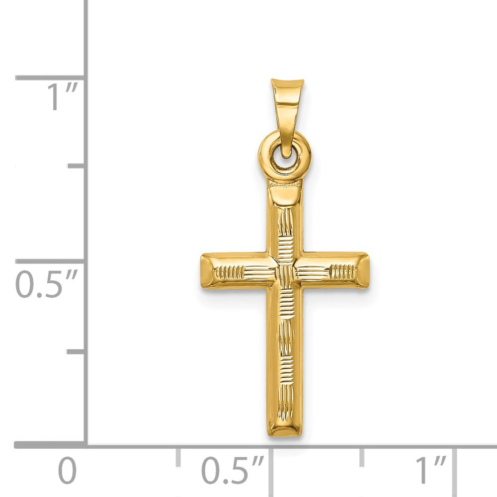 14k Hollow Diamond-cut Cross Pendant