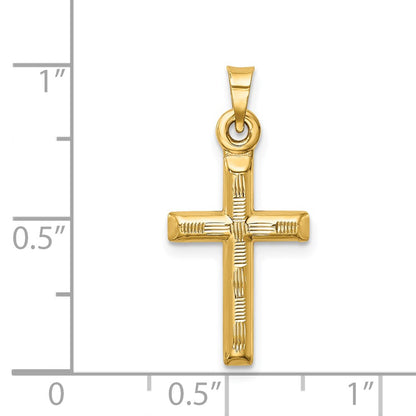 14k Hollow Diamond-cut Cross Pendant