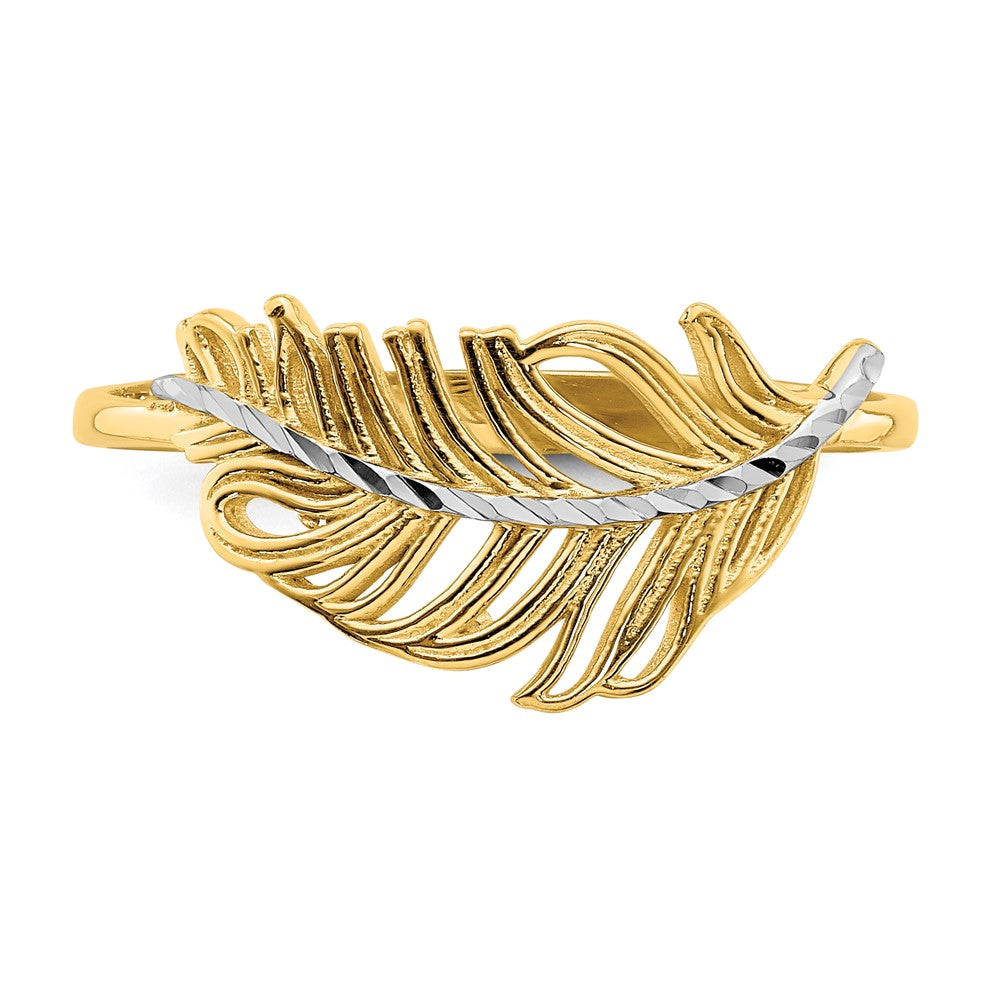 14K with White Rhodium Feather Ring