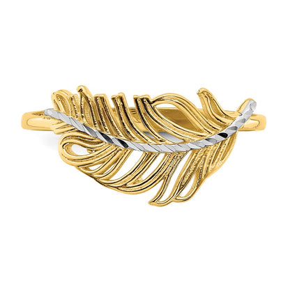 14K with White Rhodium Feather Ring