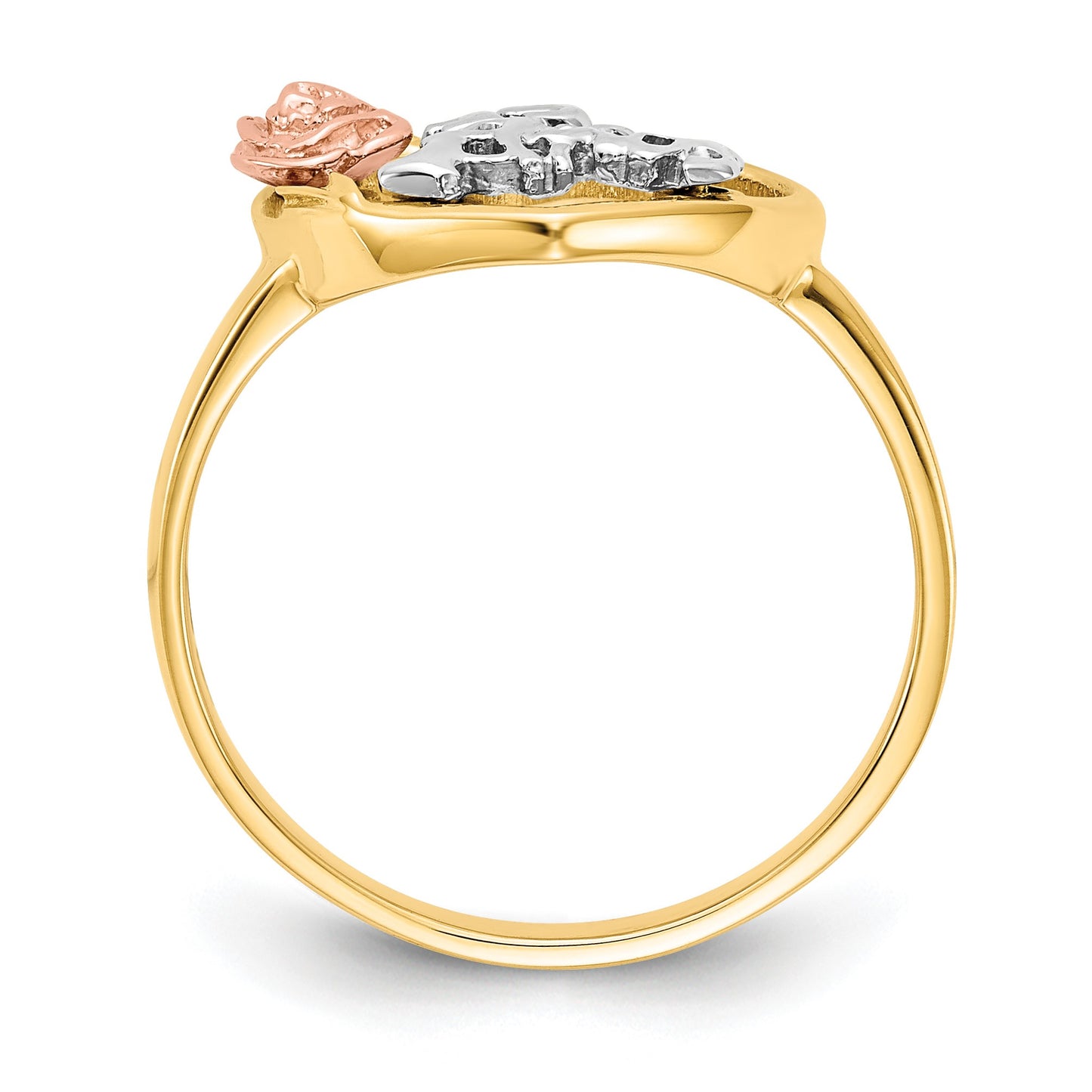 14k Tri-Color Quinceanera 15 ANOS in Heart with Flower Ring