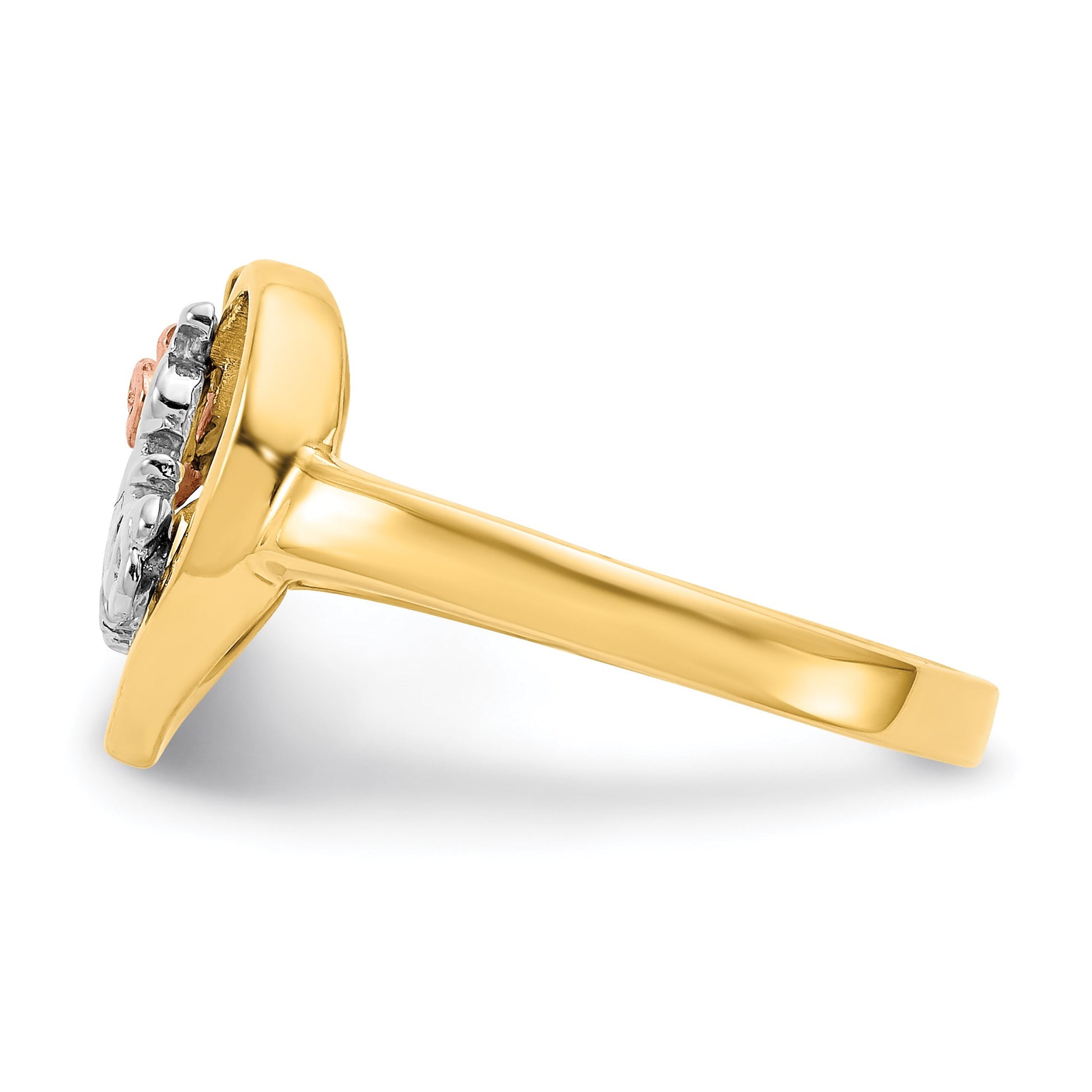 14k Tri-Color Quinceanera 15 ANOS in Heart with Flower Ring