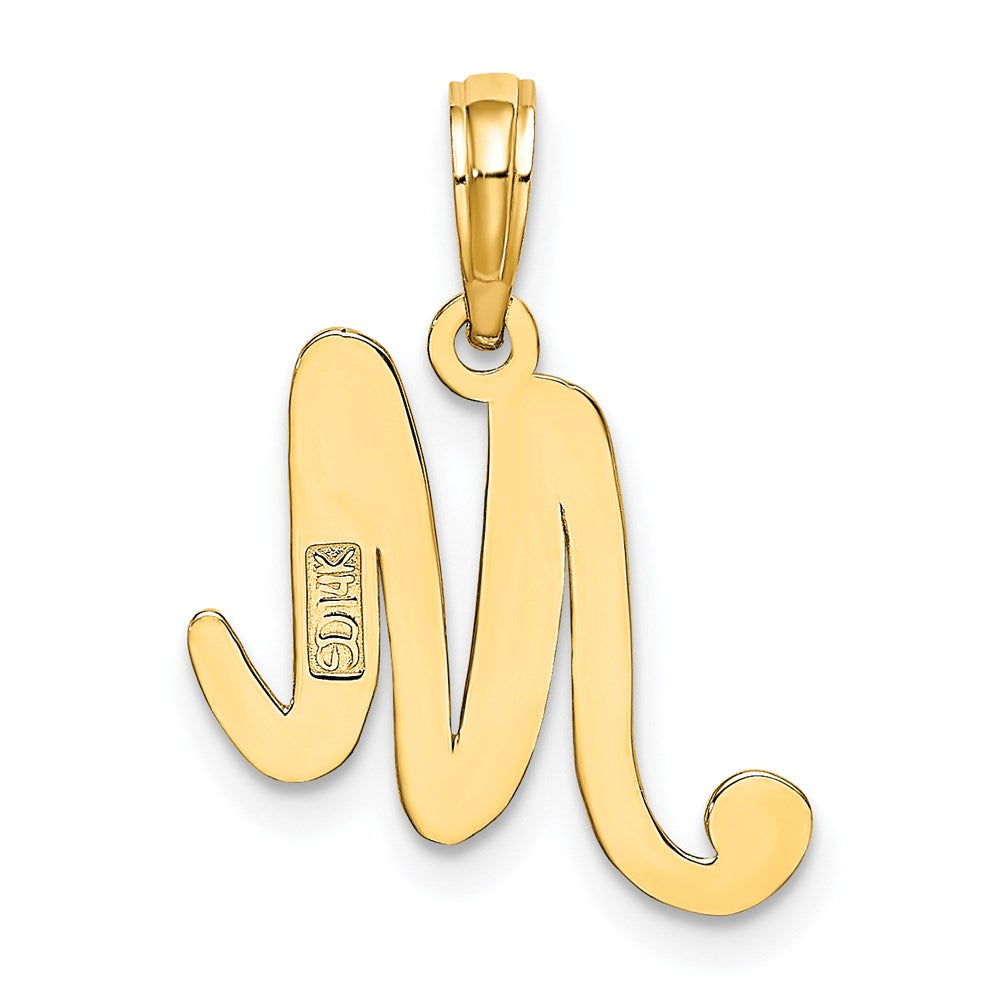 14KY Script Letter M Initial Pendant