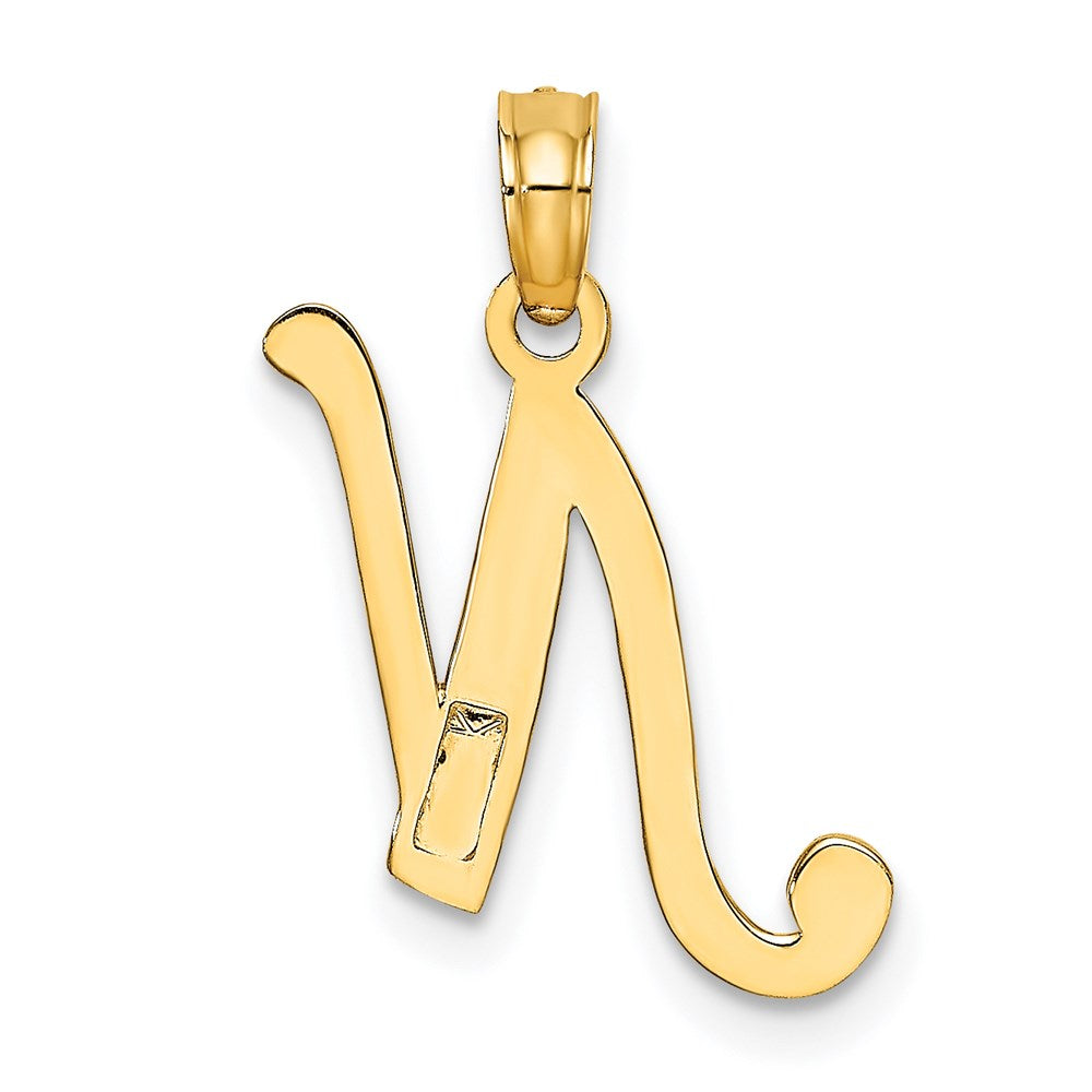 14KY Script Letter N Initial Pendant