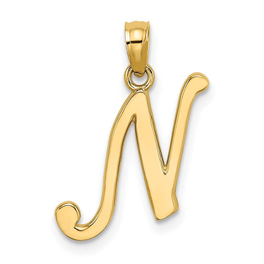 14KY Script Letter N Initial Pendant