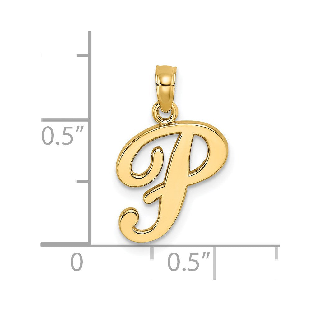 14KY Script Letter P Initial Pendant