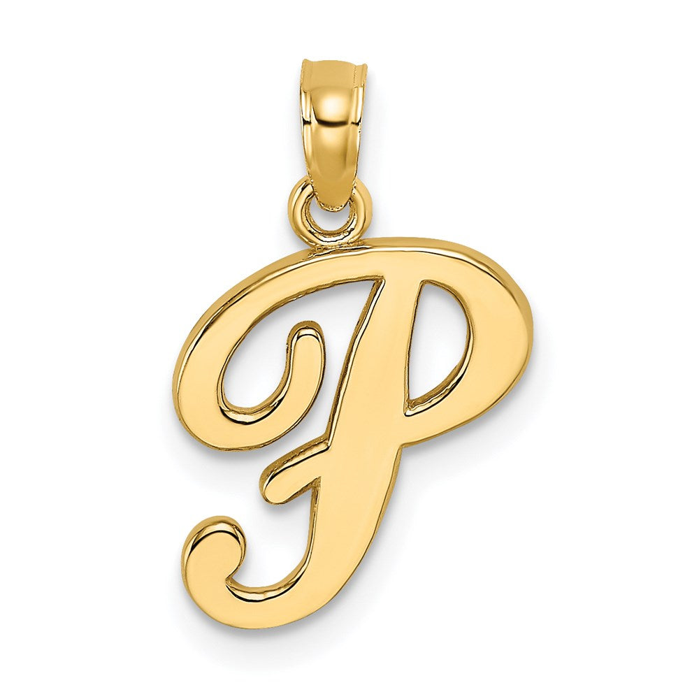 14KY Script Letter P Initial Pendant