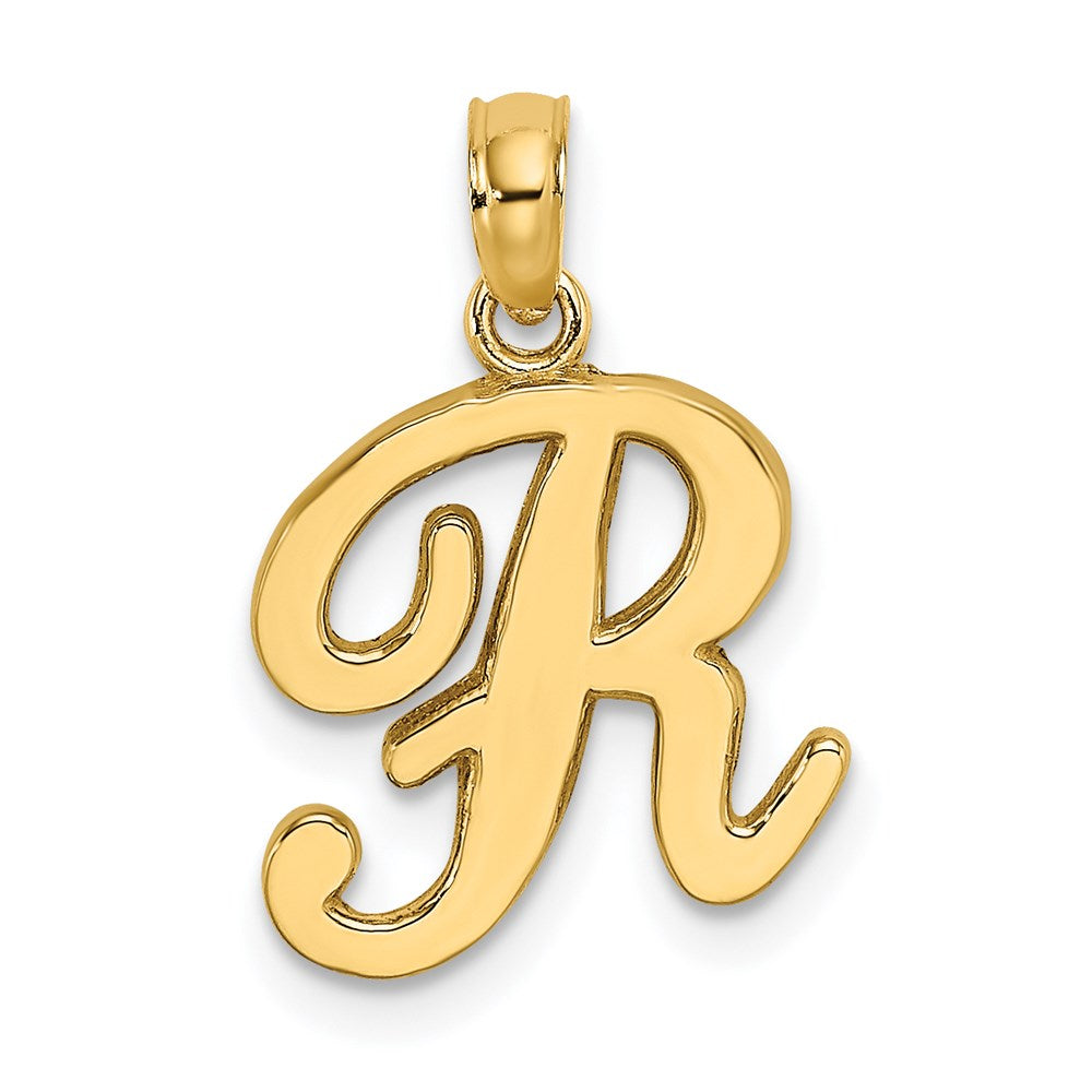 14KY Script Letter R Initial Pendant