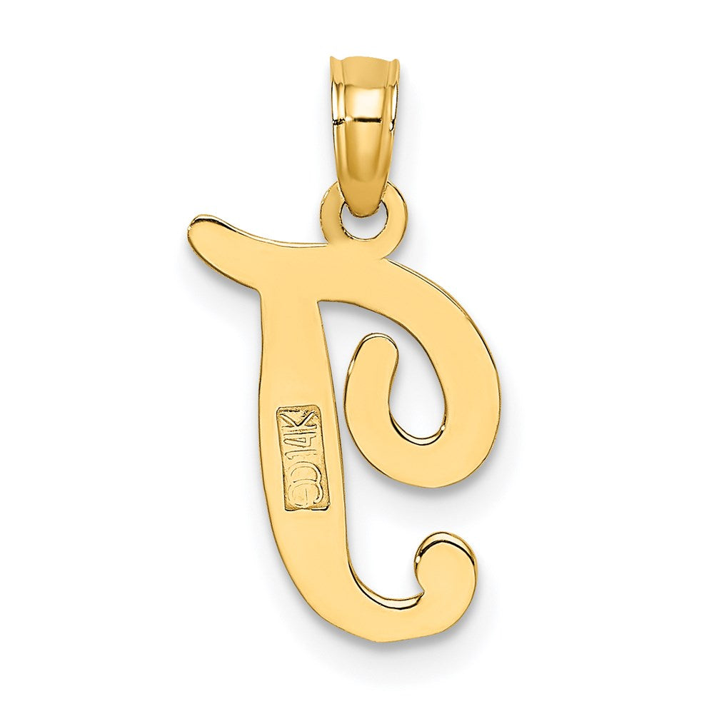 14KY Script Letter T Initial Pendant