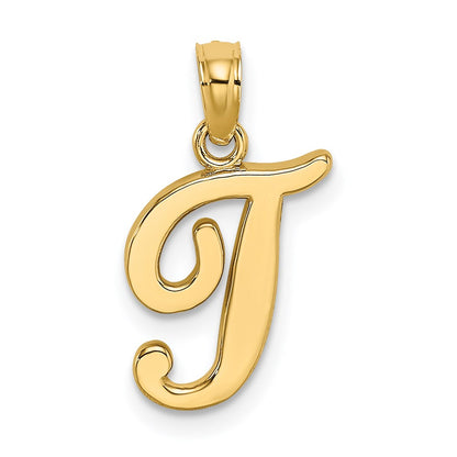 14KY Script Letter T Initial Pendant