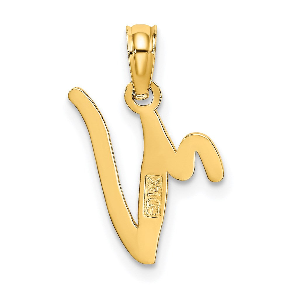 14KY Script Letter V Initial Pendant