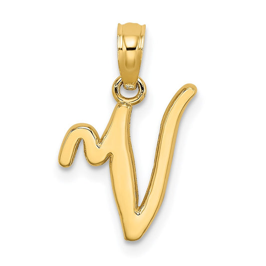 14KY Script Letter V Initial Pendant