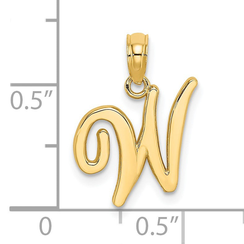 14KY Script Letter W Initial Pendant