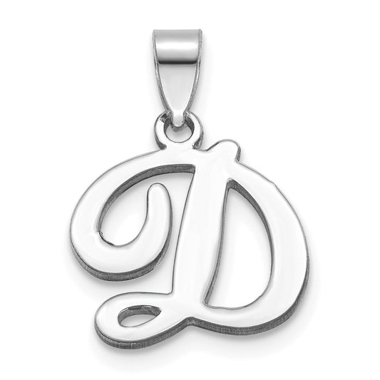 14KW White Gold Script Letter D Initial Pendant
