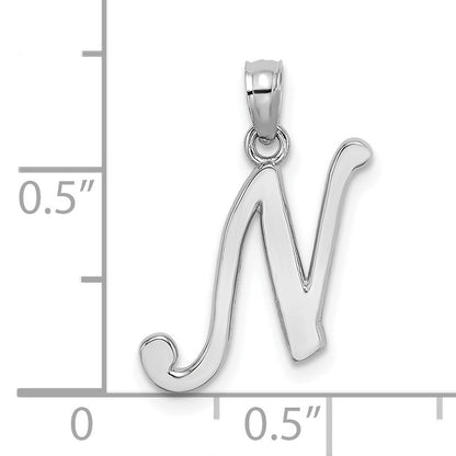 14KW White Gold Script Letter N Initial Pendant