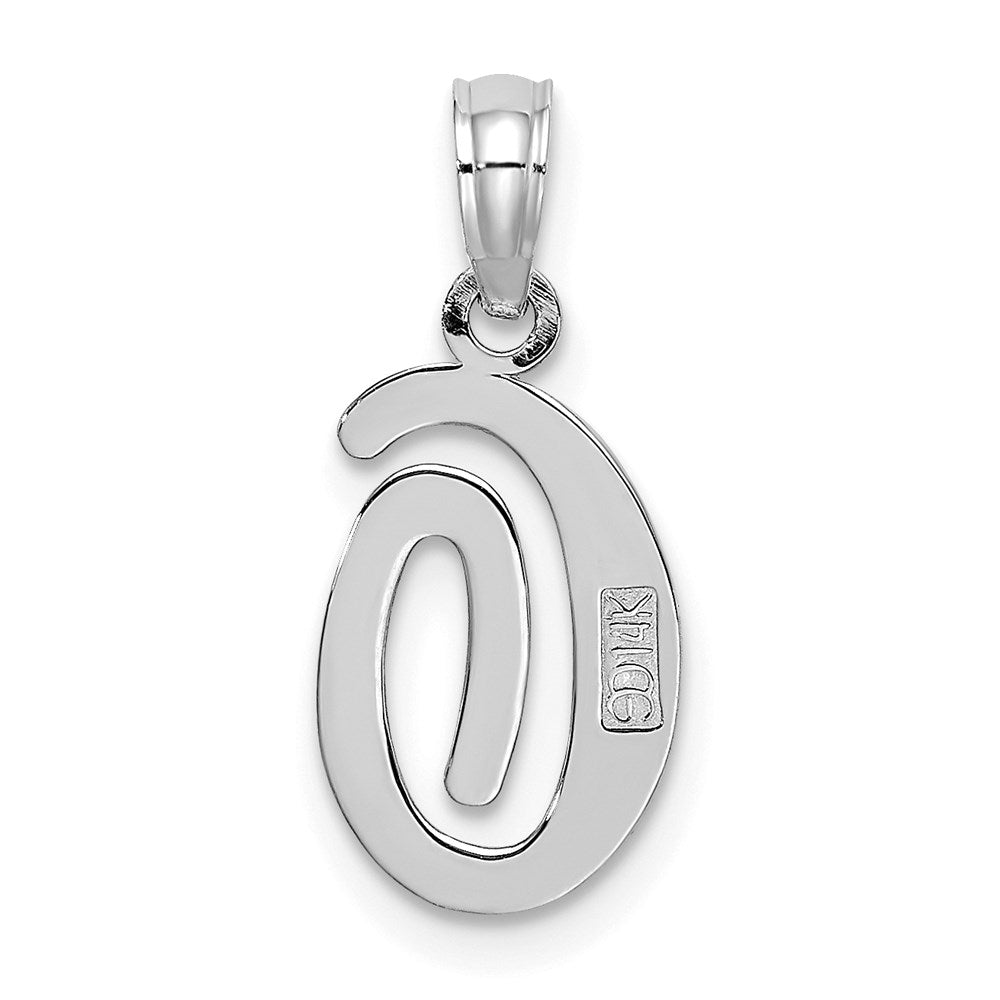 14KW White Gold Script Letter O Initial Pendant