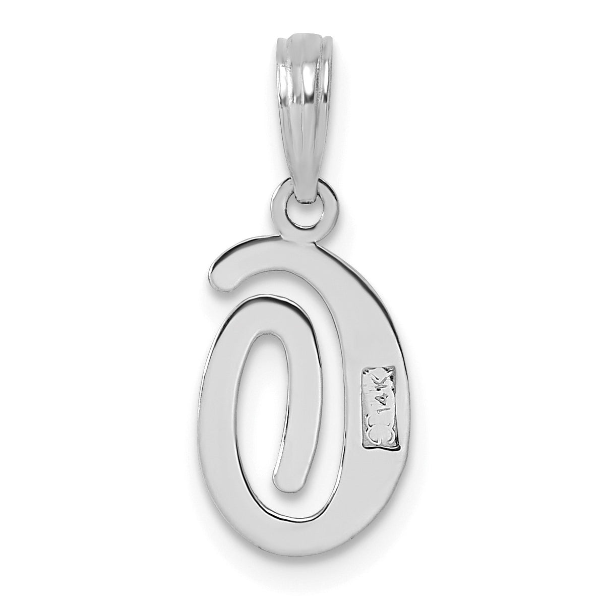 14KW White Gold Script Letter O Initial Pendant