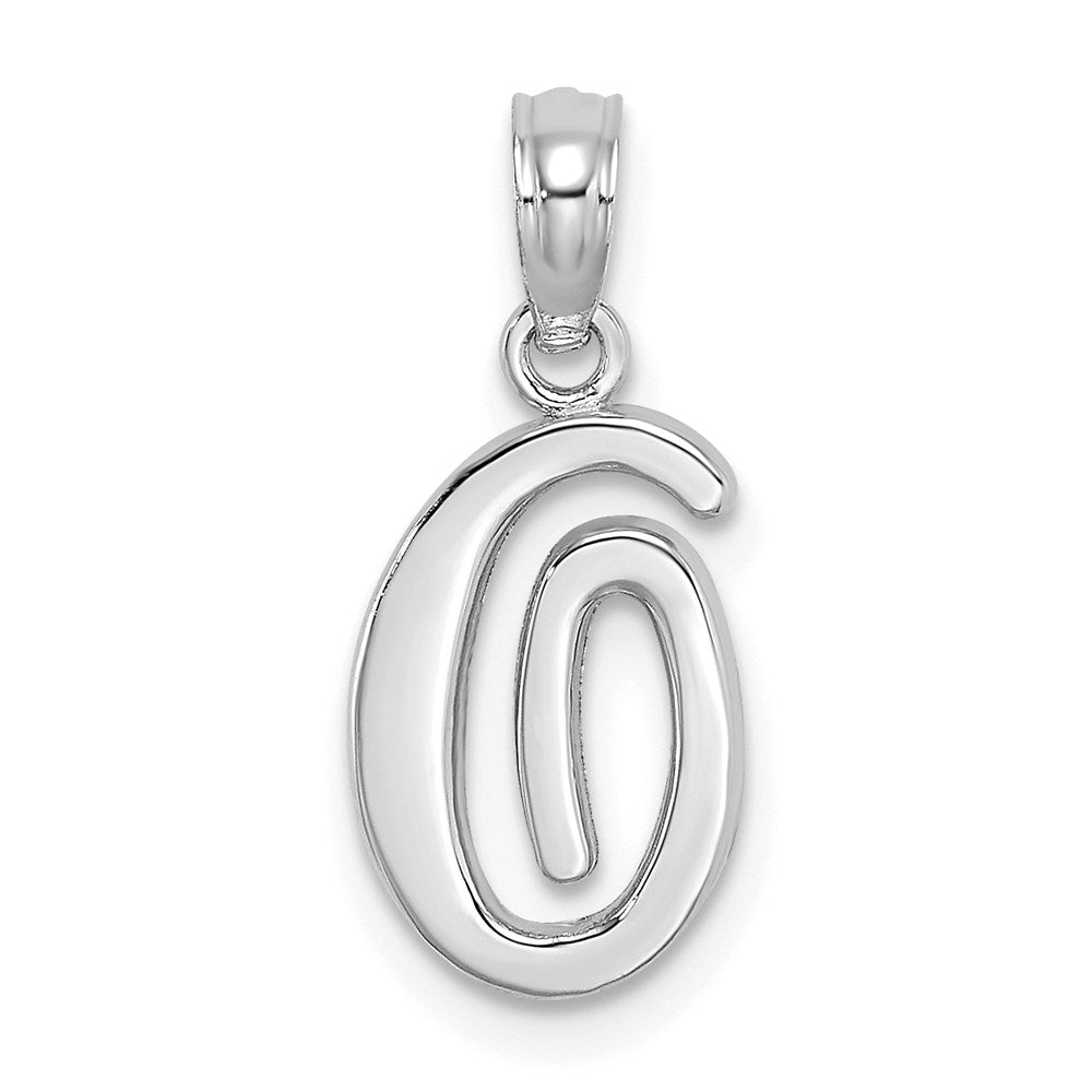 14KW White Gold Script Letter O Initial Pendant