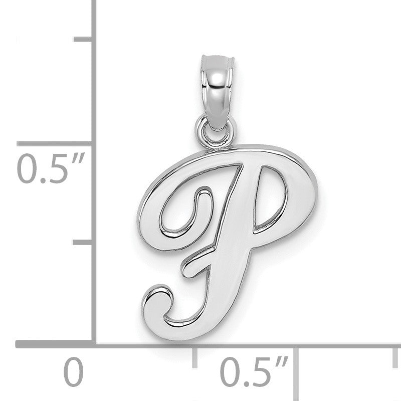 14KW White Gold Script Letter P Initial Pendant