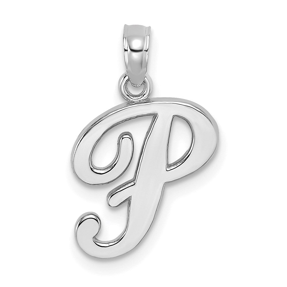 14KW White Gold Script Letter P Initial Pendant