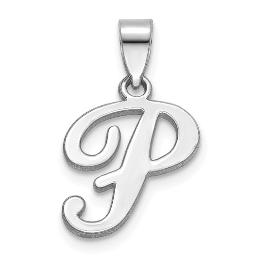 14KW White Gold Script Letter P Initial Pendant