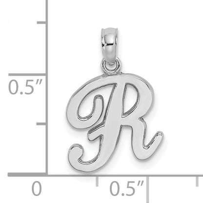 14KW White Gold Script Letter R Initial Pendant