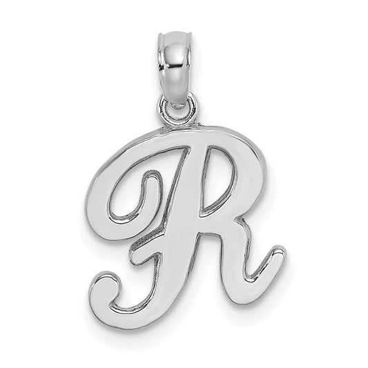 14KW White Gold Script Letter R Initial Pendant