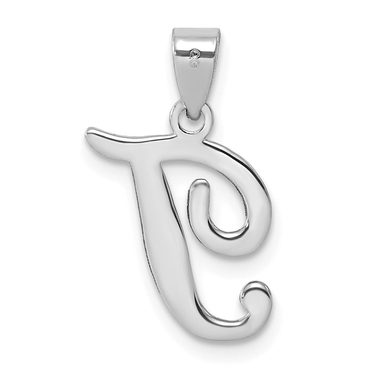 14KW White Gold Script Letter T Initial Pendant