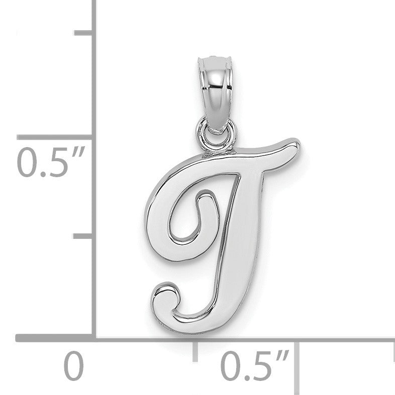 14KW White Gold Script Letter T Initial Pendant