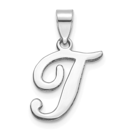 14KW White Gold Script Letter T Initial Pendant