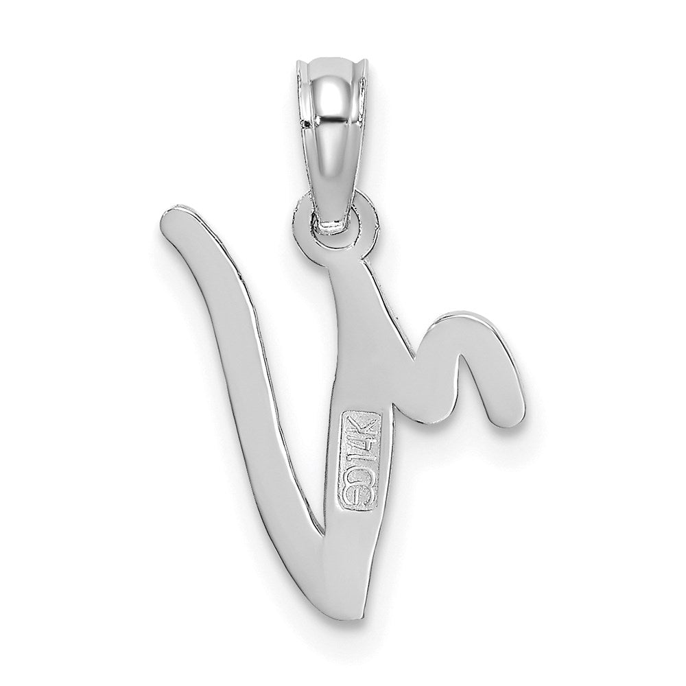 14KW White Gold Script Letter V Initial Pendant